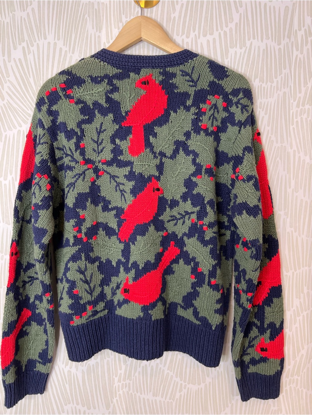 Orvis Cardinal Bird Knit Cardigan Sweater Navy Holly Button Front cotton blend - Picture 8 of 14